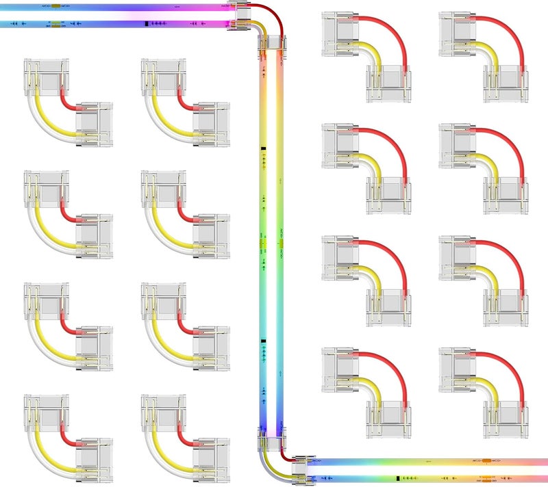 PAUTIX 12mm Connectors 8pcs L-Shaped/Corner Connectors,8pcs R-Shaped/Corner Connectors for 3-Pin RGB Smart IC COB LED Strip Lights,NOT for 10mm/8mm/5mm LED Tape Lights - Image 1